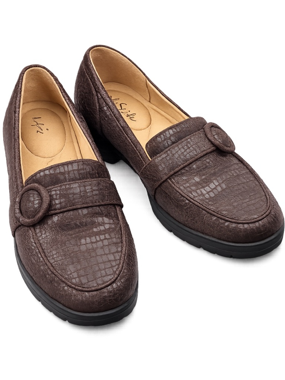 LifeStride Lolly Loafers Brown Crinkle Lug Sole Comfort 6.5 Preppy Classic